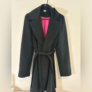 Jockey Medium Long Peacoat Trench Coat Jacket Wrap Around Tie Business Casual